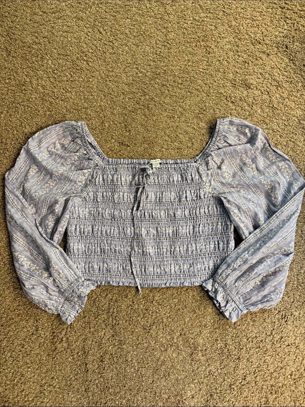 American Eagle Smocked Lavender Cropped Peasant Top
